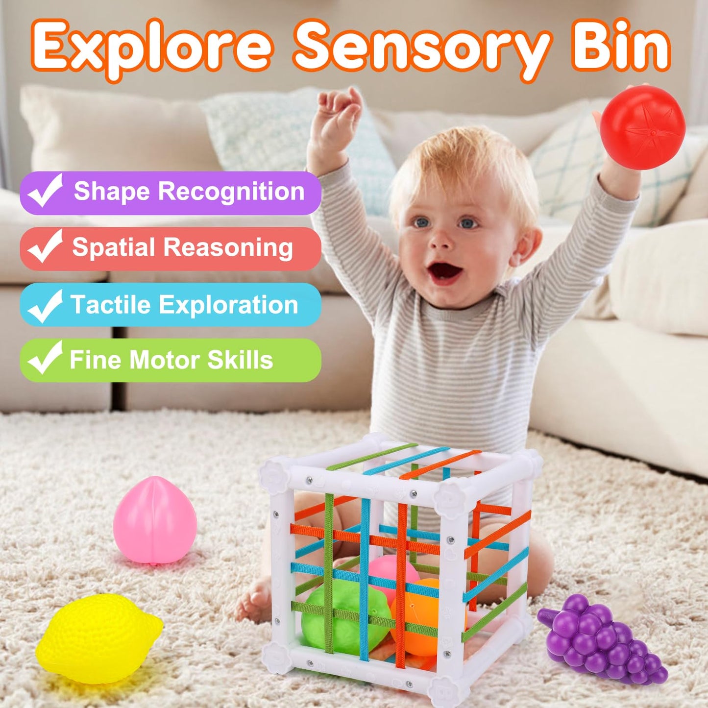 Montessori Baby Toys 6-12-18 Month, Infant Teething Toys Shape Sorter Bin Stacking Cups Blocks for toddlers 1-3, Sensory Educational Learning Toy for 6 7 8 9 10 Month Old Girl Boy 1 2 Year Old Gifts