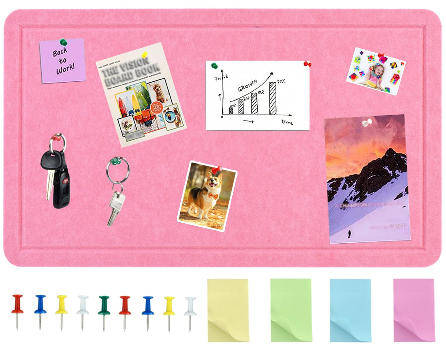 Vuzvuv Pink 28"x16" Large Cork Board with 50 Push Pins for Valentine's Day, Self-Adhesive Bulletin Board for Wall, Felt Pin Vision Board for Paste Notes,Schedules Offices Home
