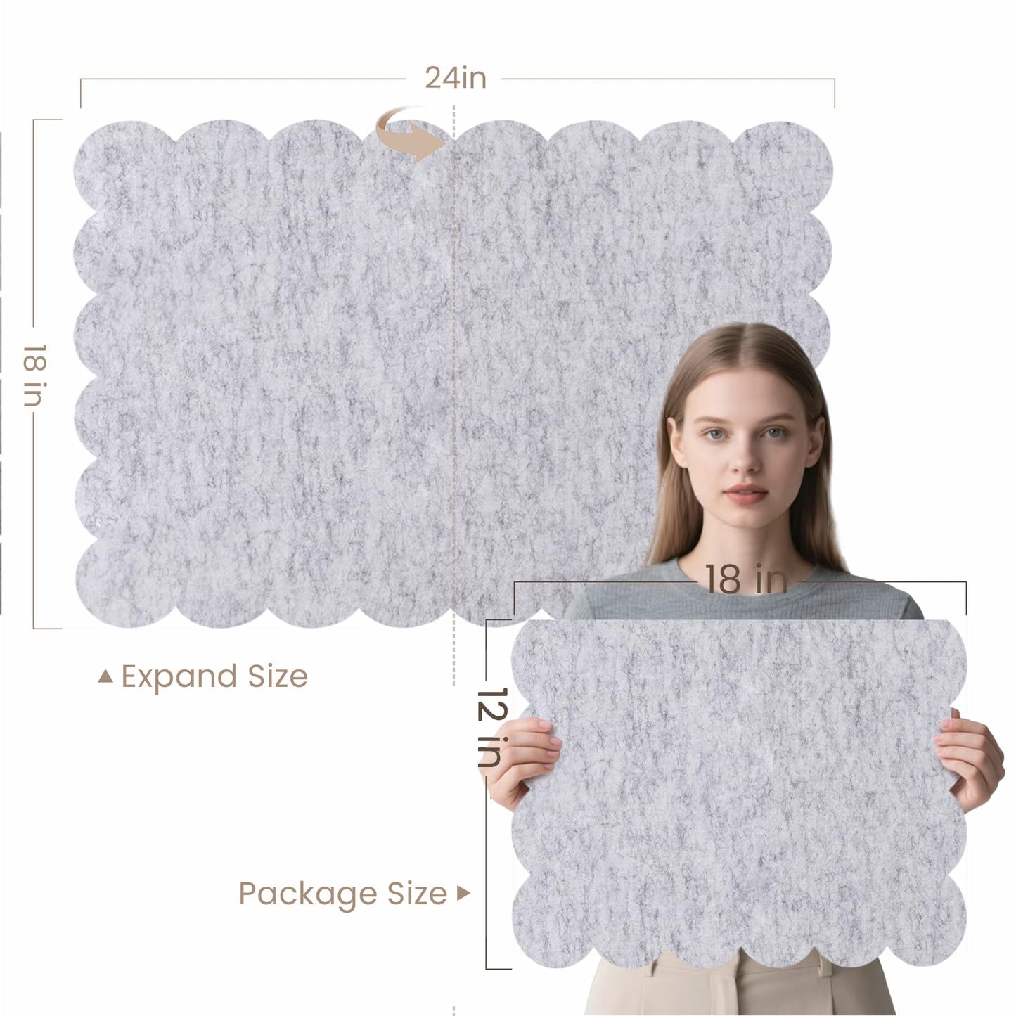 Lightomorrow Scalloped Bulletin Board, 24 x 18 Inches Felt Pin Board - Decorative Cork Alternative for Wall, Foldable Picture Self-Adhesive Vision Prayer Board with 20 Pushpins - Marble White