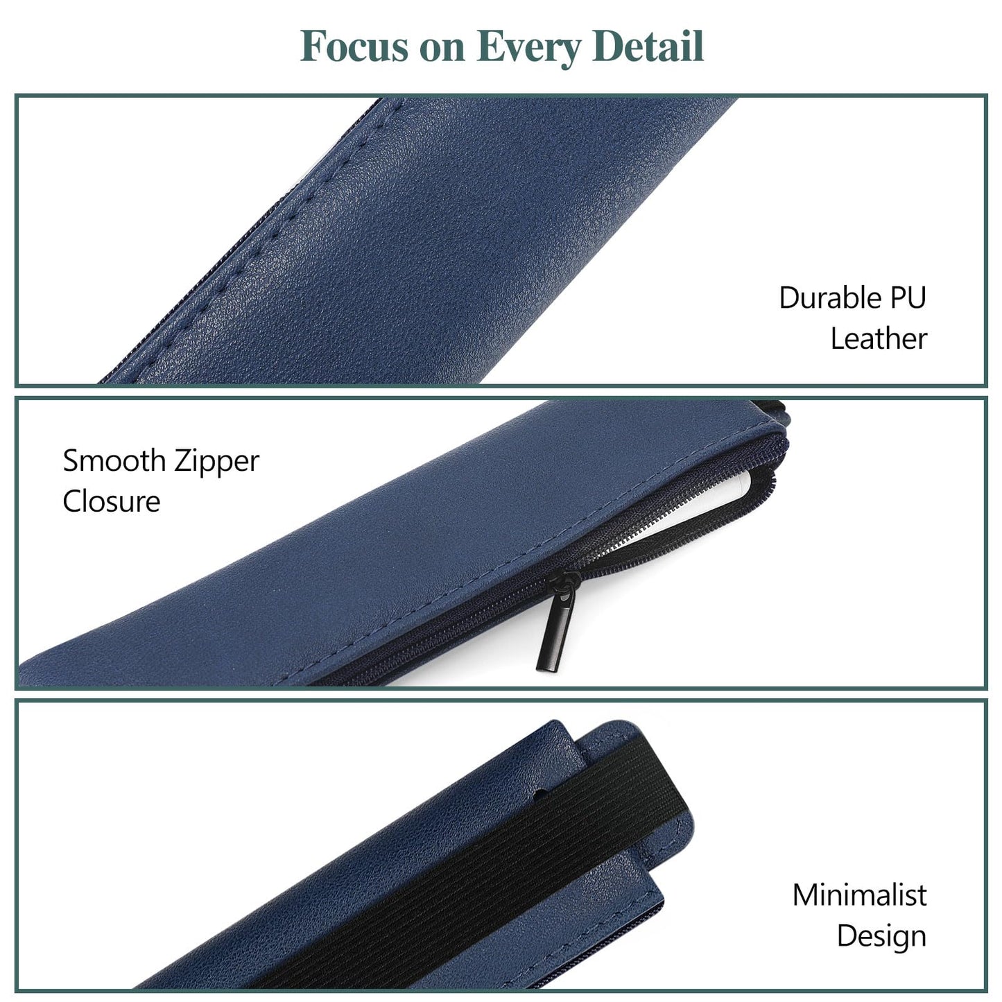 MoKo Elastic Pen Holder for Notebook, 4 Pieces PU Leather Pencil Case with Adjustable Band, Stationery School Supplies Zipper Bag for Planners, Journals, Book