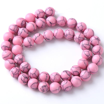 36pcs 10mm Pink Turquoise Beads Natural Stone Round Loose Spacer Beads for Jewelry Making DIY Bracelet Necklace 1 Strand 15inch