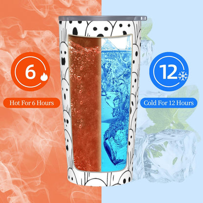 TOUNHEYA Halloween Ghost Tumbler with Lid and Straw Cute Boo 20oz Insulated Stainless Steel Cup Spooky Travel Coffee Mug Water Bottle for Women Gift for Birthday Christmas