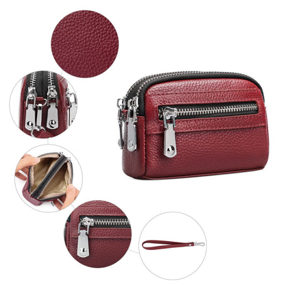 SENDEFN Coin Purse for Women Leather Wristlet Double Zip Around Small Change Pouch