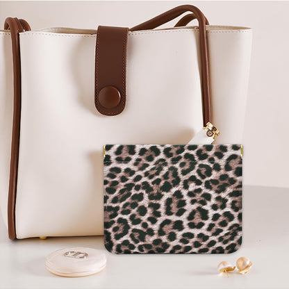 HIGH FIT Leather Pocket Cosmetic Bag for Purse,Coin Purse Lipstick Cosmetic Accessories Organizer, Travel Kit Storage Pouch,Waterproof Portable No Zipper Self-closing (Leopard print)