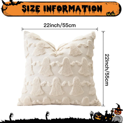 OTOSTAR Set of 1 Ghost Pillow Cover Halloween Throw Pillow Covers for Sofa Couch Bed Living Room Soft Plush Short Wool Velvet Farmhouse Pillowcase for Thanksgiving Cream Beige 24x24 Inch
