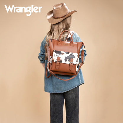 Montana West Wrangler Womens Convertible Backpack Purse Cow Printed Backpack with Adjustable Crossbody Shoulder Strap for Work Travel WG175-9110COW-BR
