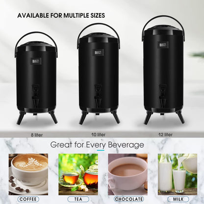 VorChef Hot Beverage Dispenser, Stainless Steel Insulated Beverage Dispenser Cold and Hot Drink dispenser with Thermometer–3.2-Gallons 12 Liters Water Dispenser with Spigot for Tea & Coffee, Water
