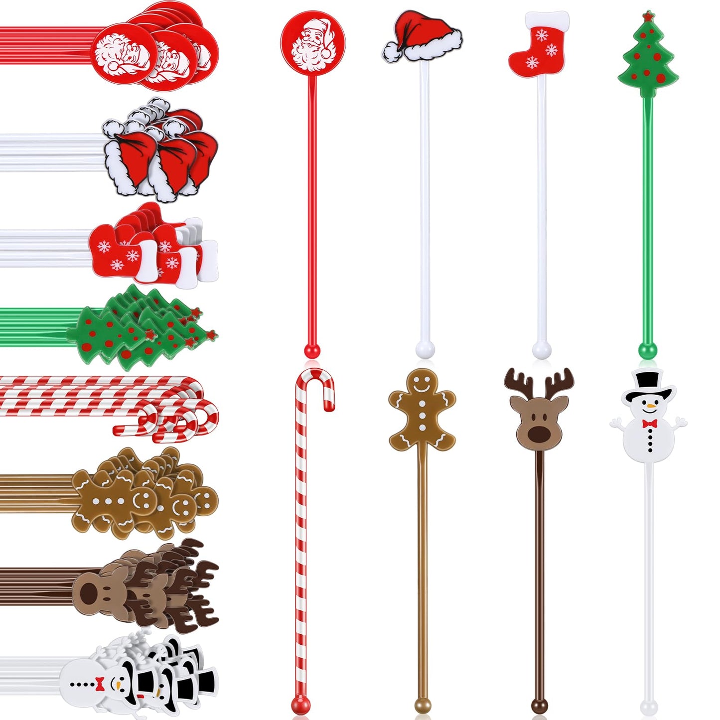 SiliFine 120 Pcs Christmas Plastic Swizzle Sticks Christmas Coffee and Cocktail Stirrers Hot Cocoa Stir Sticks Coffee Bar Decoration Reusable Beverage Drink Stirrers for Xmas Party Favor