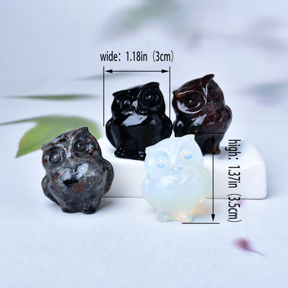 WUYOUSHI Natural Garnet Crystal Owl Decor Healing Stone Crystal Pocket Figurine Statue Hand Carved Polished Natural Gemstone Office Desk Meditation Spiritual Gift
