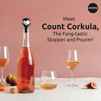 OTOTO 2 in 1 Wine Stopper & Pourer - Wine Cap, Wine Cork - Vampire, Halloween Gifts, Emo Accessories, Gothic Kitchen, Goth Gifts, Bat, Kitchen Gadgets - (Count Corkula)