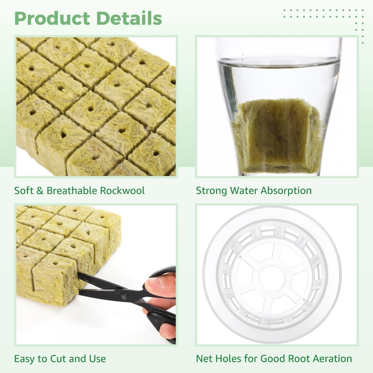72 Rockwool Cubes & Net Pots Set, Hydroponic Kit, Stonewool Plugs with Net Cups, Hydroponics Starter Kit, Efficient Water Retention, Quick Germination for Seedling Growth
