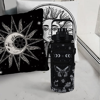 Baiheyi Goth Moon 64 oz Water Bottle with Sleeve - BPA-Free, Leakproof, Time Marker & Flip Top Lid - Motivational for Halloween Spooky Gifts for Women (Christmas, Birthday)