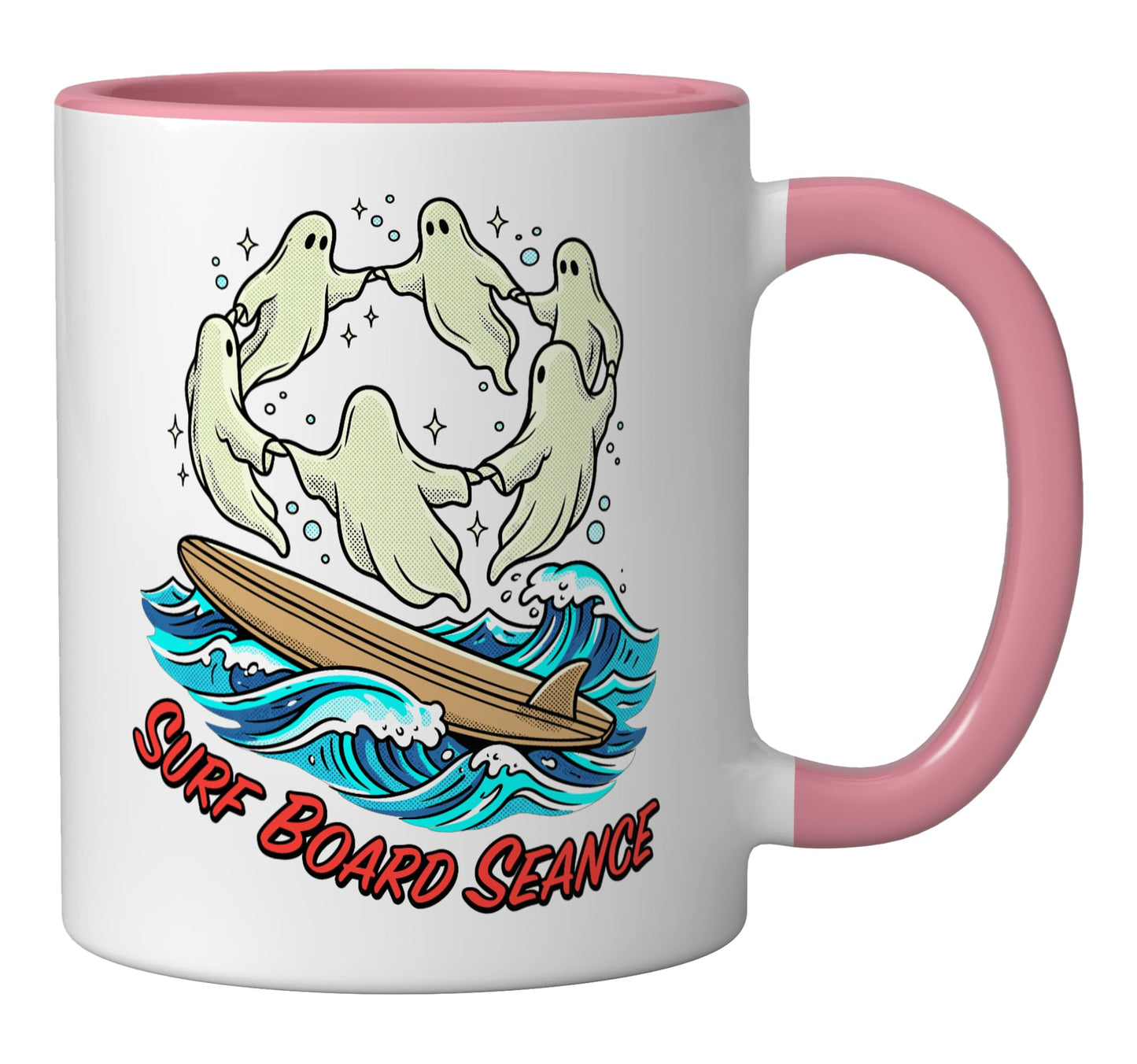 Summerween Art Surf Board Seance Halloween Ceramic Mug, Pink/White