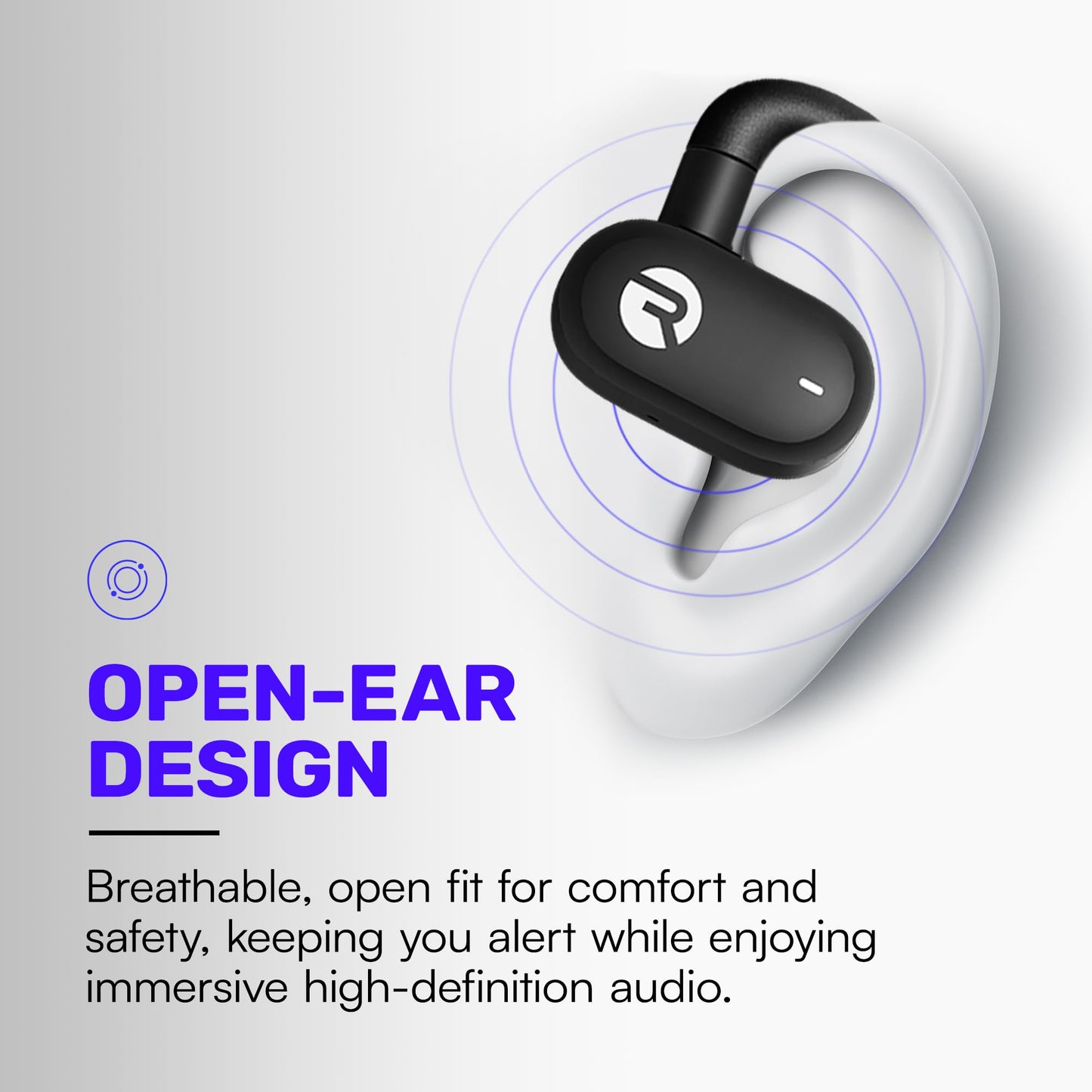 Raycon Fitness Open Ear Earbuds – Open Ear Headphones, Earbuds Wireless Bluetooth, Running Headphones, Sweat & Water-Resistant Earphones, 40 Hours Battery Life (Black)