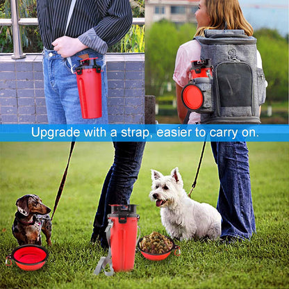 Dog Travel Water Bottle Collapsible Bowls, 2 in 1 Pet Food Container with Collapse Bowls, Outdoor Portable Water Bowls for Walking, Traveling, Camping and Hiking (Orange)