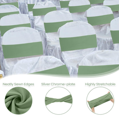 Kinlop 150 Pcs Spandex Chair Sashes Bows Stretch Chair Cover Bands Elastic Ties Bands Slider Sashes Without Buckle Decorations for Wedding Party Events Ceremony Birthday(Sage Green)
