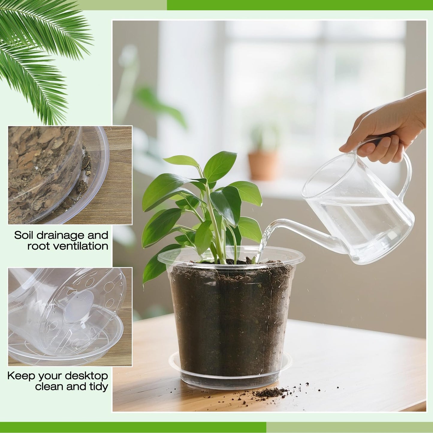 FUOAUYK 7/6/5/4/3 Inch Clear Nursery Pots with Drainage Trays, 25 Pack Plastic Pots for Plants, Clear Pot for Seed Starting, Transplanting, Succulents, and Indoor Gardening (3+4+5+6+7 inch)