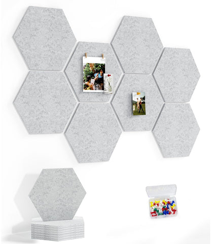 Uoisaiko 8 Pack Hexagon Felt Bulletin Board Tiles - 12" Large Thick Pin Board for Walls with 30 Push Pins, DIY Boards for Office Home School Decor, Aesthetic Hex Cork Board Alternative