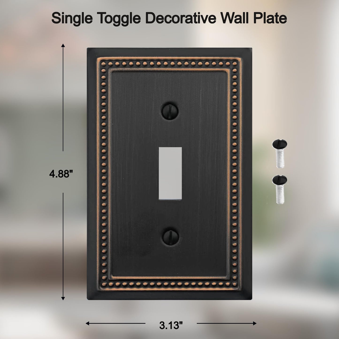 OKAWYC Single Toggle Light Switch Cover Belaire Beaded Metal Wall Plate, 4-Pack Aged Bronze 1 Gang, Oil Rubbed Bronze Light Switch Cover Decorative Wallplate, Durable