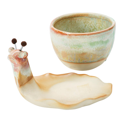 Creative Co-Op Stoneware Snail Planter, Reactive Glaze, (Each One Will Vary), Set of 2 Pieces