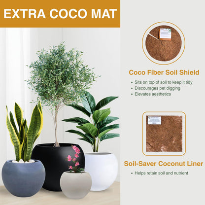 KUTE NEST 9.7"H x 12"D Premium Red Fiberstone Round Planter with Drainage Hole, Chinese & Lunar New Year Home Decor Pot, Smooth Finish, Weather Resistant Indoor & Outdoor, 2 Coco Mats (7.8" Opening)