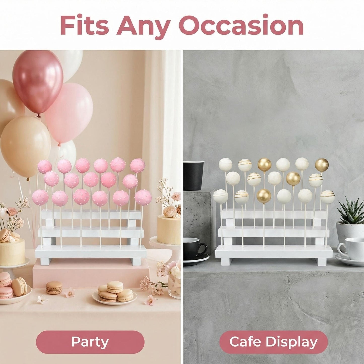 NANGOPOP Cake Pop Stand Display Riser - 3 Tier Wood Lollipop Holder, 17 Hole Sucker Stand for Dessert Table of Wedding, Birthday Party - White, Collapsible, Fit 5/32" (4mm) Lollipop Sticks