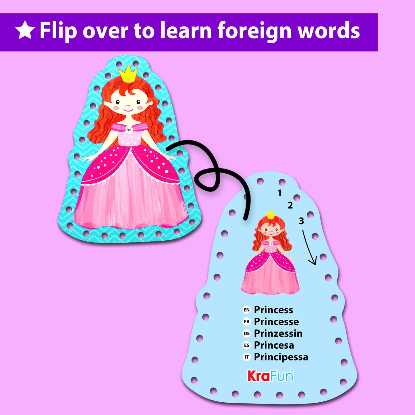 KRAFUN My First Lacing Cards Kit for Toddlers & Girls Age 3+, 5 Princess Unicorn Arts & Crafts Projects, Fine Motor Skills Toys, Beginner Activity Set with Princess Unicorn Castle Fairy Crown
