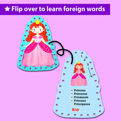 KRAFUN My First Lacing Cards Kit for Toddlers & Girls Age 3+, 5 Princess Unicorn Arts & Crafts Projects, Fine Motor Skills Toys, Beginner Activity Set with Princess Unicorn Castle Fairy Crown