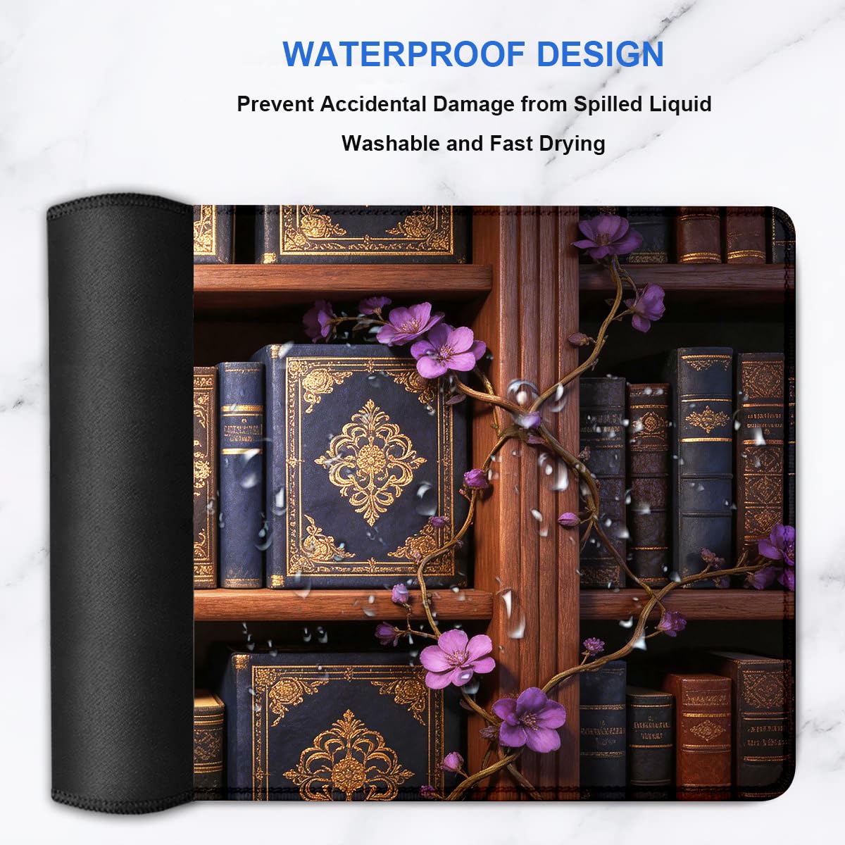 Extended Gaming Mouse Pad 31.5 x11.8 inch, Large Non-Slip Rubber Desk Mat for Gamers, Waterproof Smooth Surface for Precise Mouse Control, Washable Computer Keyboard Pad (Gothic Crow Library)