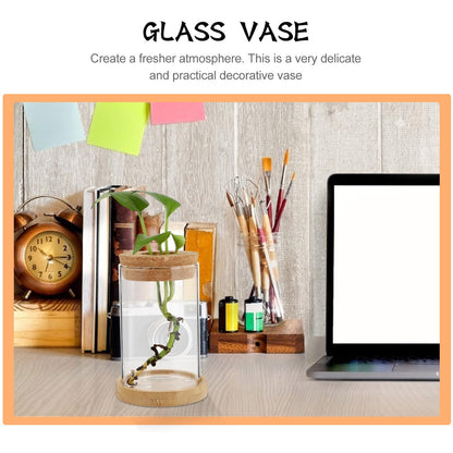 SHINEOFI 2pcs Glass Hydroponic Plant Vase Set with Stand, Desktop Glass Containers for Home and Office Garden Decoration, 6.5x10cm Eco Terrarium Bottles for Water Propagation
