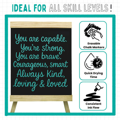 Chalkola 5 Teal Chalk Markers - Dry Erase Markers for Blackboard, Chalkboard Signs, Windows, Glass, Car | Variety Pack - Chalkboard Chalk Pens, Fine & Jumbo Size Ink Pen (1mm, 3mm, 6mm, 10mm, 15mm)