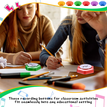 Honoson 6 Pack Recordable Answer Buzzers Voice Recording Buttons for Classroom with Reusable Transfer Stickers and Erasable Marker Pen Game Show Buzzers
