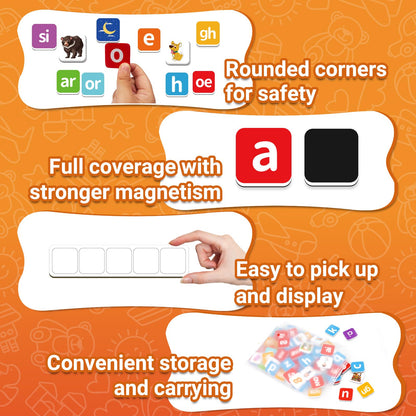 140 Phonics Magnetic Letters Tiles,Learning Letter with Magnet Spelling Board Phonics Games Letter Tiles Phonemic Awareness Alphabet Magnets Magnetic Elkonin Box for Preschool Kindergarten Classroom