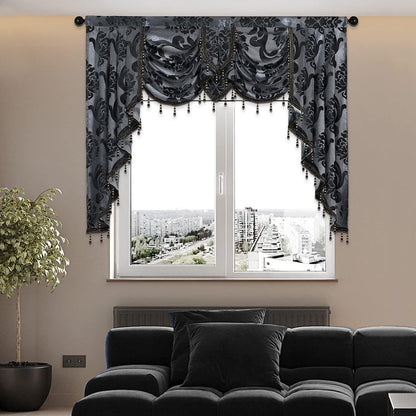 NAPEARL Halloween Black Waterfall Valance for Windows Luxury Gothic Valance Curtains for Living Room, Bedroom, Dining Room, Bay Window, Jacquard Damask Window Jabot and Cascade Curtains, 61-Inch Wide