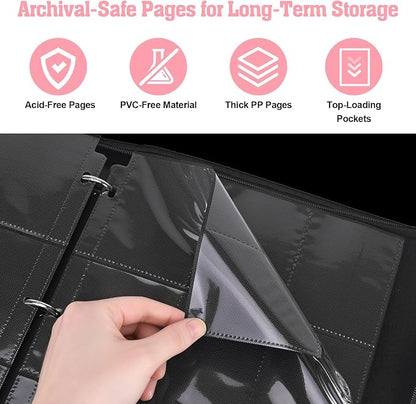 Trading Card Binder for TCG, 900 Pockets, 9-Pocket Top-Loading Pages, 3-Ring Zippered Album, Acid-Free PVC-Free, Fits Standard 2.5" x 3.5", PU Cover with Wrist Strap, Cute Cat Design