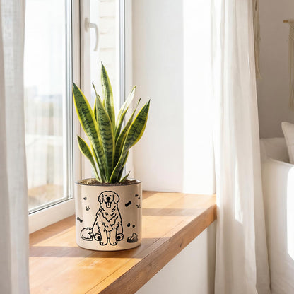 STHIE Ceramic Flower Pots with Drainage Holes, 5 inch Ceramic pots for Plants, Cute Round Flower Planters for Snake Plant, Hand-Painted Garden Pots (Sitting Dog)
