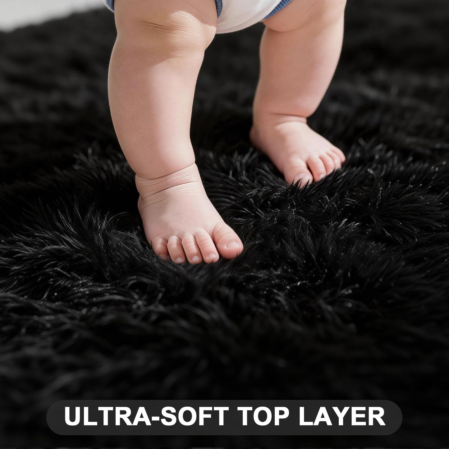 Black Shaggy Area Rug for Living Room Bedroom, Ultra Soft Fluffy Fuzzy Furry Rugs 4x6 ft, Upgrade Non-Slip Plush Shag Bedside Rug, Indoor Floor Carpet for Kids Girls Boys, Dorms, Nursery, Home Decor