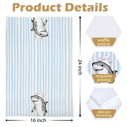 XIVENHAVM Funny Shark Bathroom Decor Set - Wild Animal Decorative Waffle Hand Towels, Shark Gifts Hand Towes for Kid Bathroom Washroom, 16x24 Inch Set of 4
