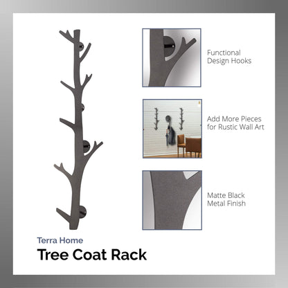 TERRA HOME Tree Branch Coat & Hat Rack Wall Mount with 8 Vertical Hooks for Caps, Coats, Purse & More Modern Storage Dog Leash Holder Decorative Wall Hooks Vertical