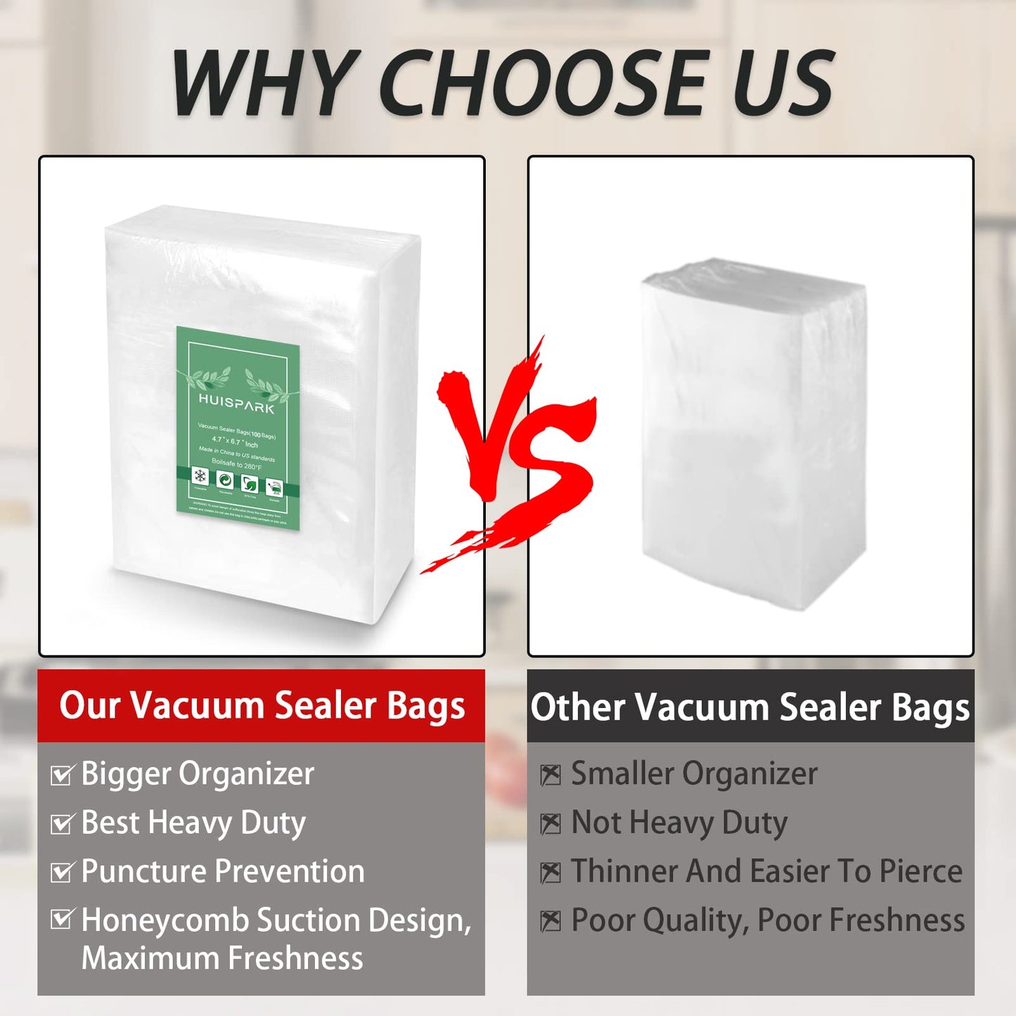 Vacuum Sealer Bags, Food Vacuum Sealer Bag, 100Pcs 4.7" x 6.7" Smell Proof Bags, Heavy Duty, Puncture Prevention, Boilsafe, Freezable, BPA Free, Commercial Grade, Fit Airtight Food Storage Sous Vide