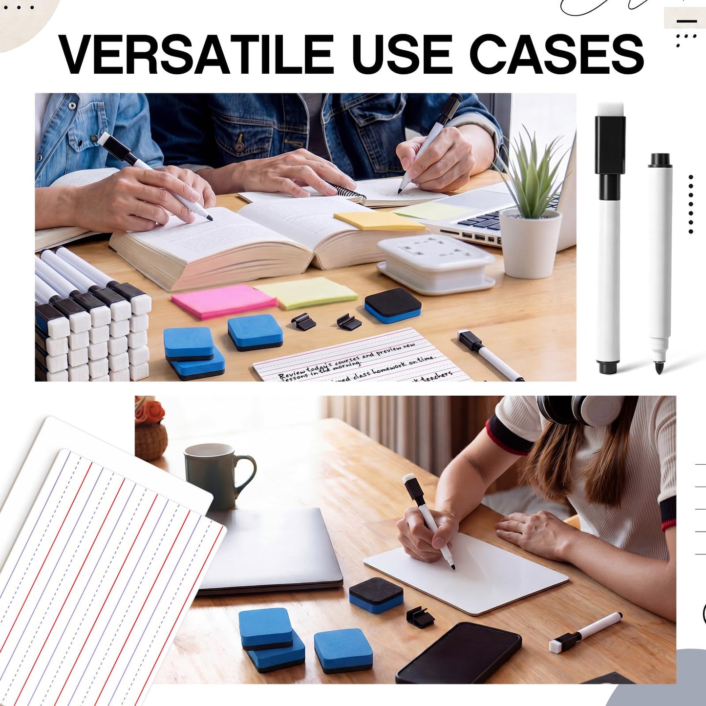Lincia 30 Pack Dry Erase Boards, 5 x 7 Inches Double Sided Lined Small Whiteboards with 30 Markers, 30 Erasers and Pen Clips, Mini Whiteboards for Students, Teachers, Classroom Supplies