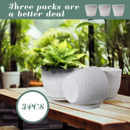 XINHUISHQZ 10/9/8 inch Plant Pots, 3 Pack Plastic Flower Pots Modern Flower Pots with Drainage Holes and Trays are for Indoor and Outdoor Plants, Herbs and Flowers,White Speckles