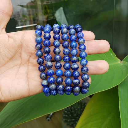 chengmu 8mm Natural Lapis Lazuli Stretch Bracelet for Women Men Handmade Round Beads Semi Precious Gemstone for Crystal Elastic Beaded Bracelet 7.5" Unisex