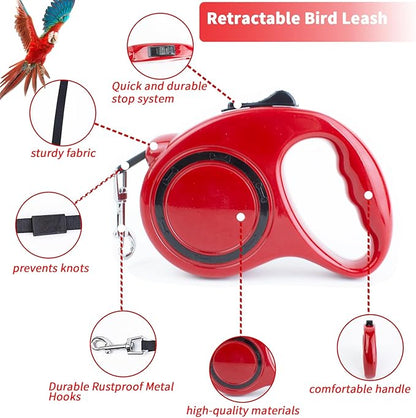 Retractable Bird Leash, 9.8ft Anti-Bite Bird Harness, Adjustable Parrot Harness with 3 Sizes Foot Rings, Outdoor Flying Harness for Macaws, Cockatiels, Macaws, Conures, Parrot, Parakeet