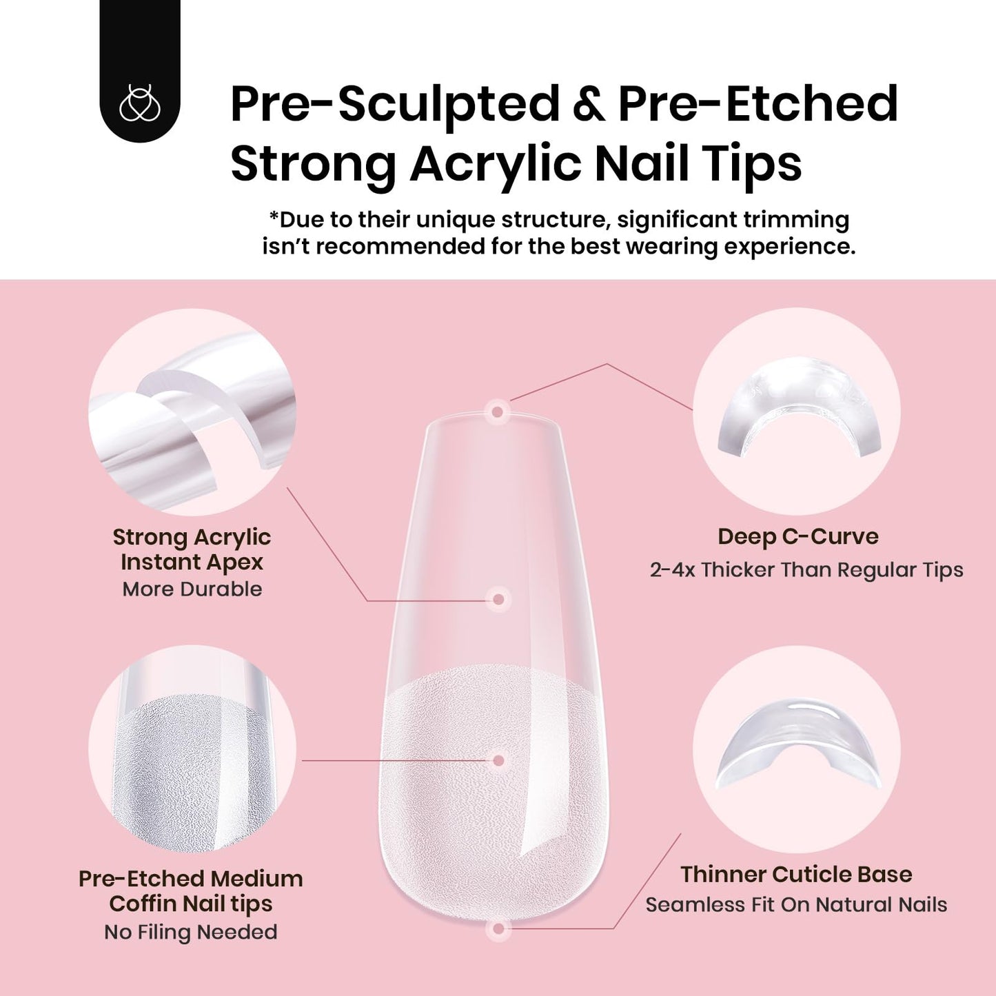 Beetles Tipex Gel Nail Kit, Medium Almond Nail Tips 224 Pcs 16 Sizes Pre-Building Pre-Etched Thick Acrylic Tips with Tipex Glue, Mini Lamp