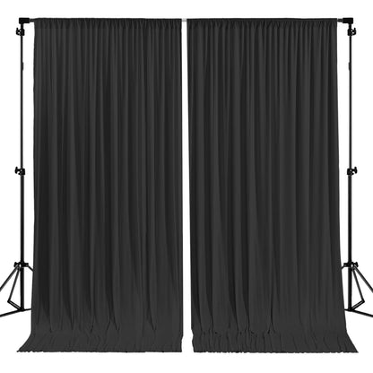 Black Backdrop Curtain 2 Panels-Wrinkle-Free Black Curtains Polyester Photography Drapes for Wedding Birthday Party Photo Background Backdrop Stand- 8 X10FT