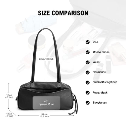 hedexe Leather Shoulder Bag for Women: Genuine Leather Hangbag for Ladies - Chic Bowler Purse for Work Travel & Daily(01Black)