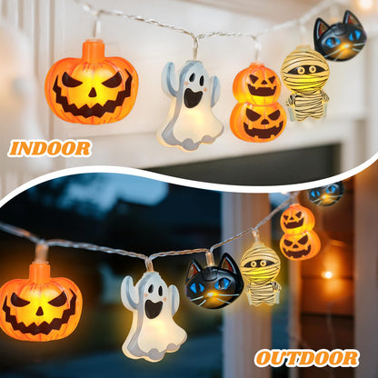 shuangjishan Halloween String Lights Indoor: 9.84 FT 20 LED Battery Operated Pumpkin Ghost Cat Lighted Decorations – 8 Modes Waterproof Timer for Window Porch House Room Bedroom Party Decor