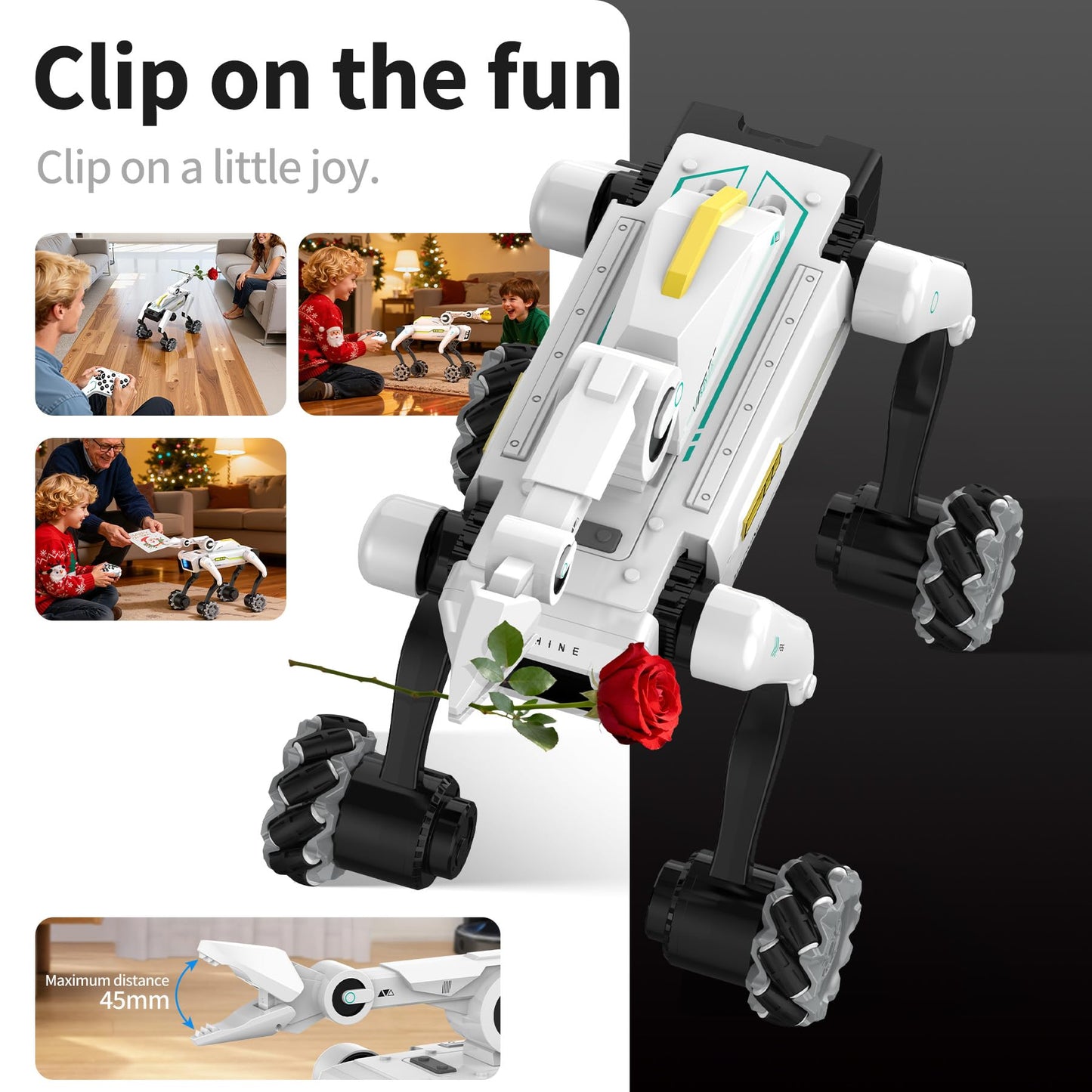 EVADA 3 in 1 Robot Dog with Wheels Kit, 30+ Bionic Actions, Voice & Remote Control, Programmable Moves, Rechargeable Battery, All-Terrain Stunt Pet Toy for Kids (Removable Claw & Cannon)