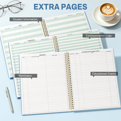 SUNEE Teacher Class Record Book for 9-10 weeks, 36 Names, 8.5x11 Inch, 104 Pages (52 Sheets), 100gsm Thick Paper, Larger Grade Recording up to 36 Students with Water-Resistant Plastic Cover, Blue